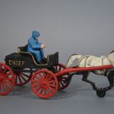 Old toy Horse-drawn carriage in cast iron polychrome iron with checker "P.D. CHIEF"