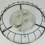 1930s to 50s glass ceiling lamp plafoniere with metal wire and brass frame