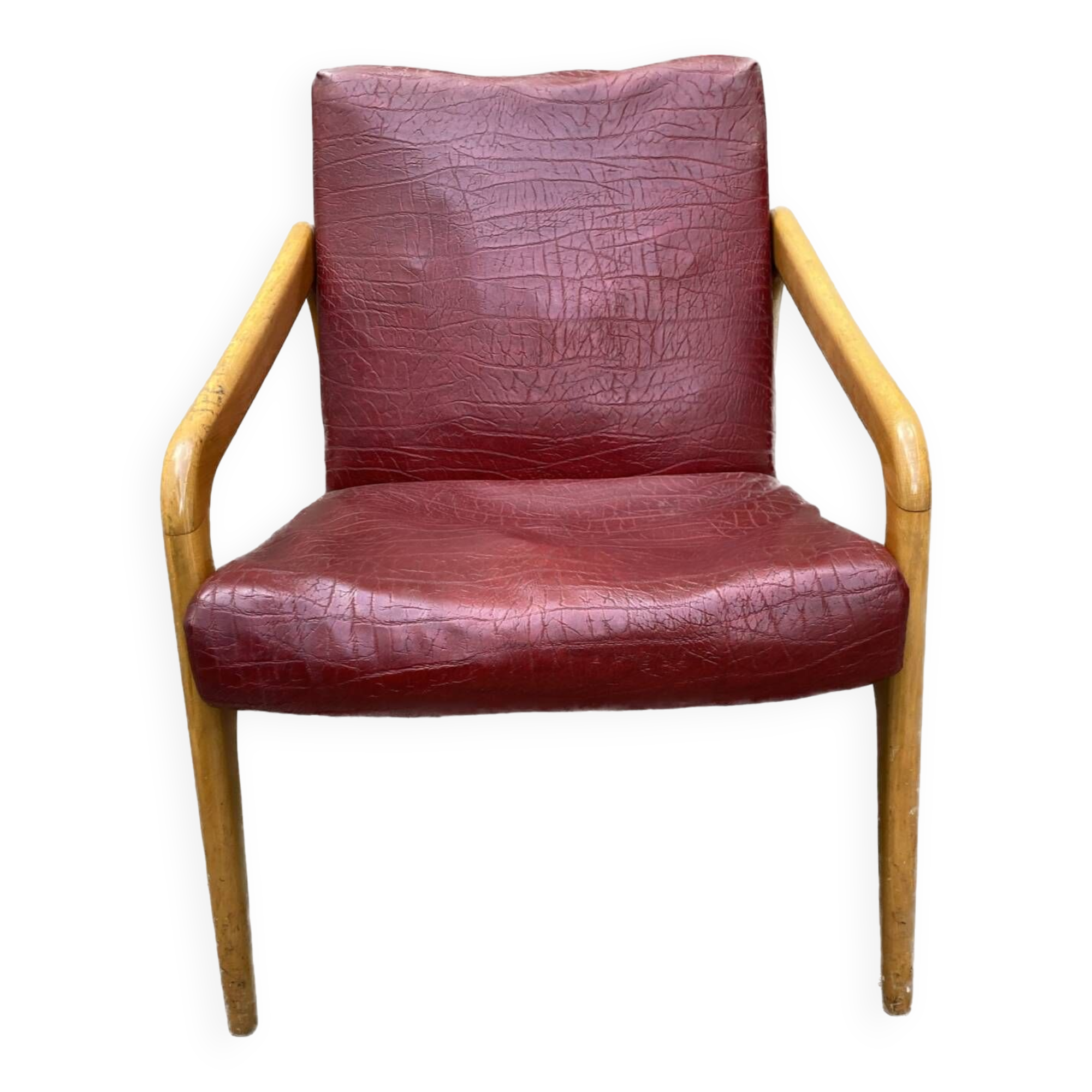 50s armchair in wood and faux leather