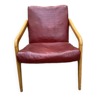 50s armchair in wood and faux leather