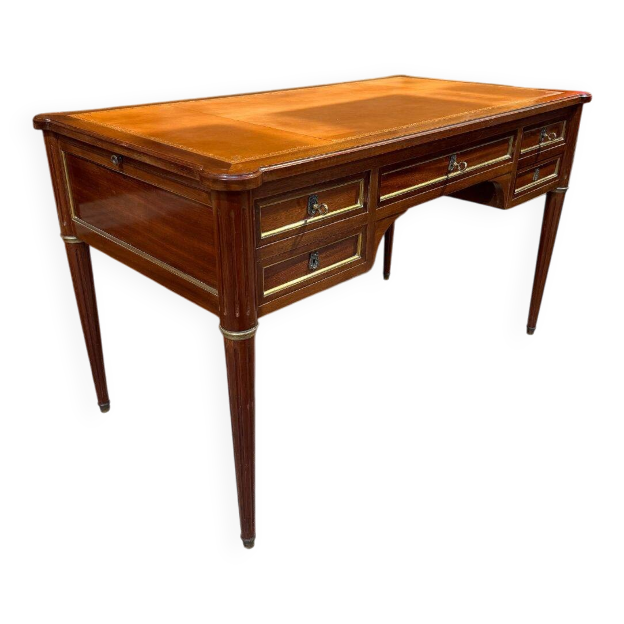 Louis XVI style desk - Walnut & Leather - 1970s
