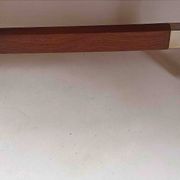 Vintage coffee table from the 1950s in mahogany and metal, with a tabletop width of 110 cm.