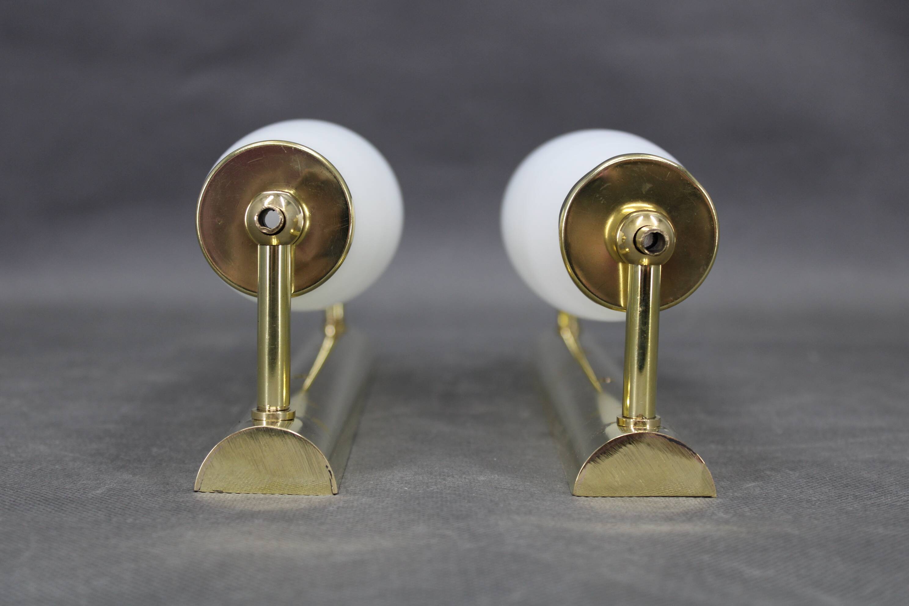 Italian Art Deco brass wall sconces with opal glass, 1940s.