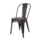 Chaise Industrielle en métal noir mat avec assise bois naturel foncé