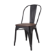 Industrial chair in matt black metal with dark natural wood seat
