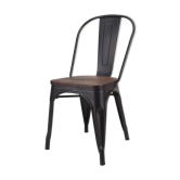 Chaise Industrielle en métal noir mat avec assise bois naturel foncé