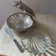 Vintage shell butter dish in silver metal