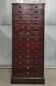 Vintage Drawer Cabinet with Dark Patina and Stenciled Letters