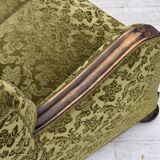 1960s, Danish 3-seater sofa, furniture velour, carved oak wood.