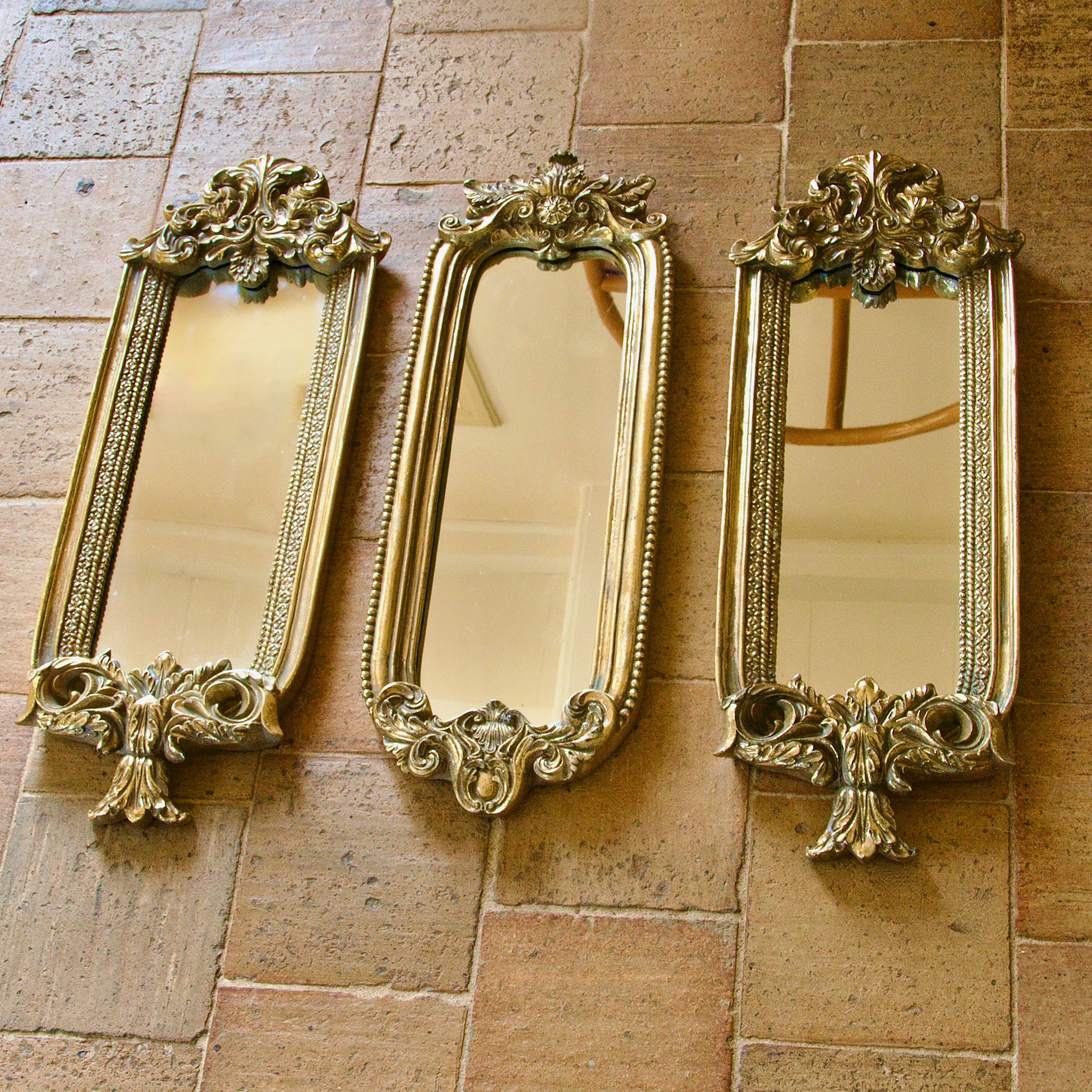 19th century Baroque Rococo gilded mirror triptych