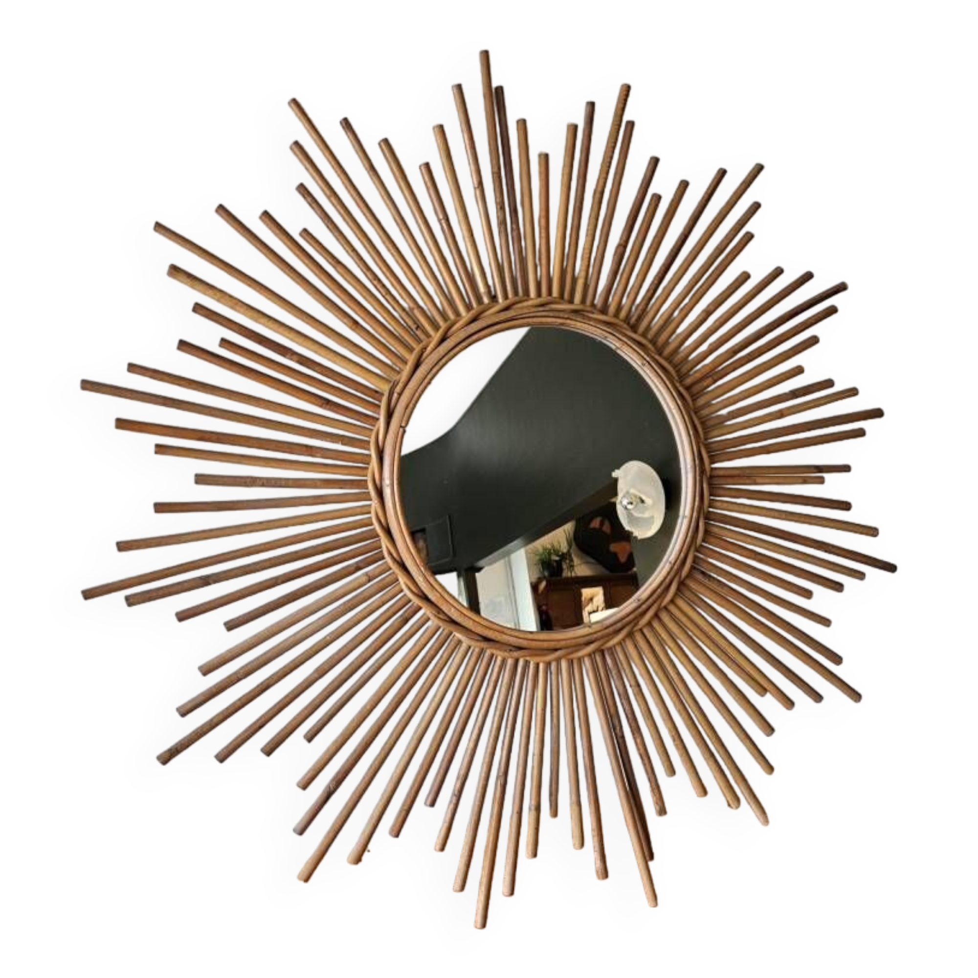 Vintage sun mirror - Rattan mirror