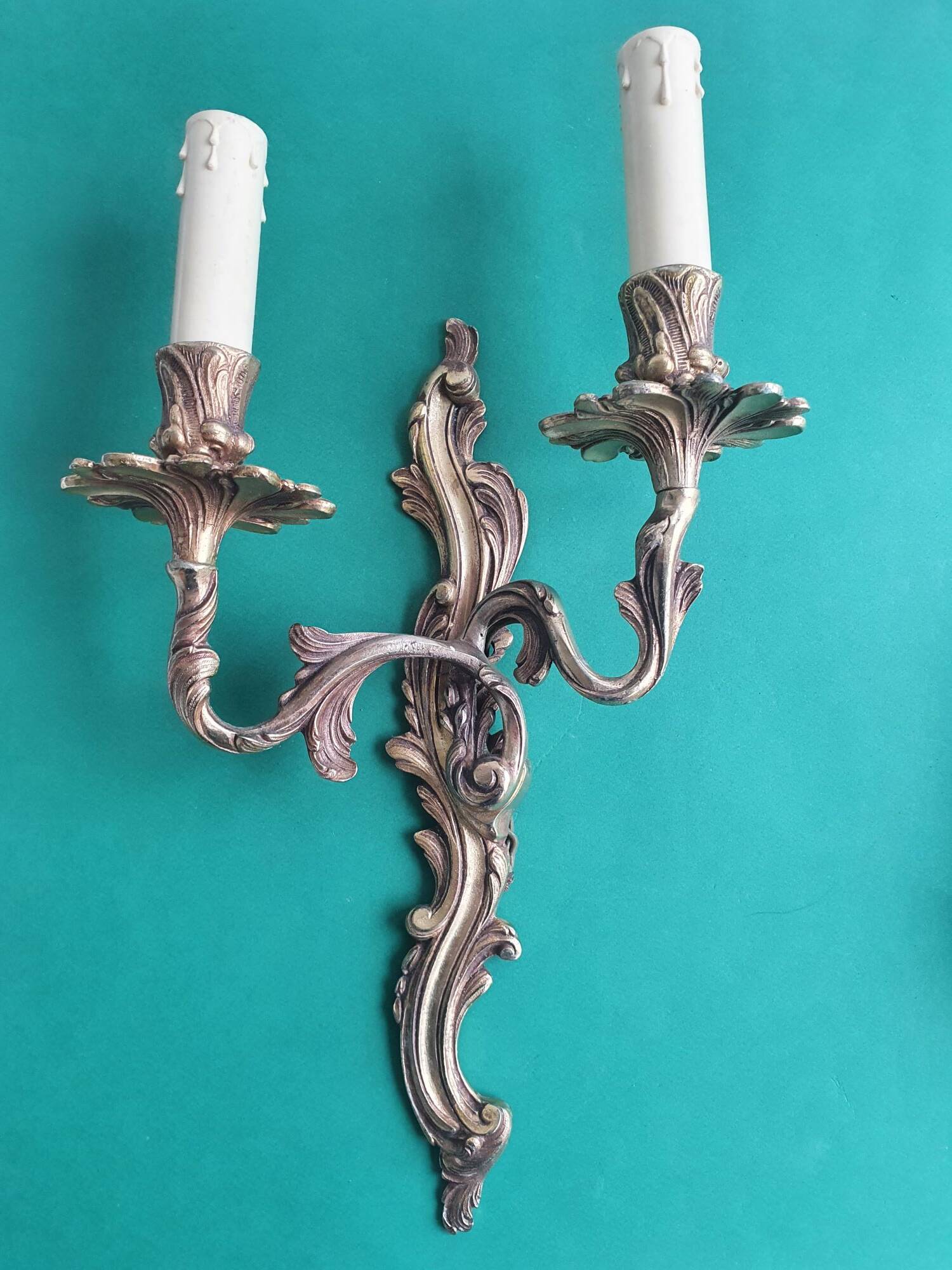 Pair of large antique candlestick wall sconces