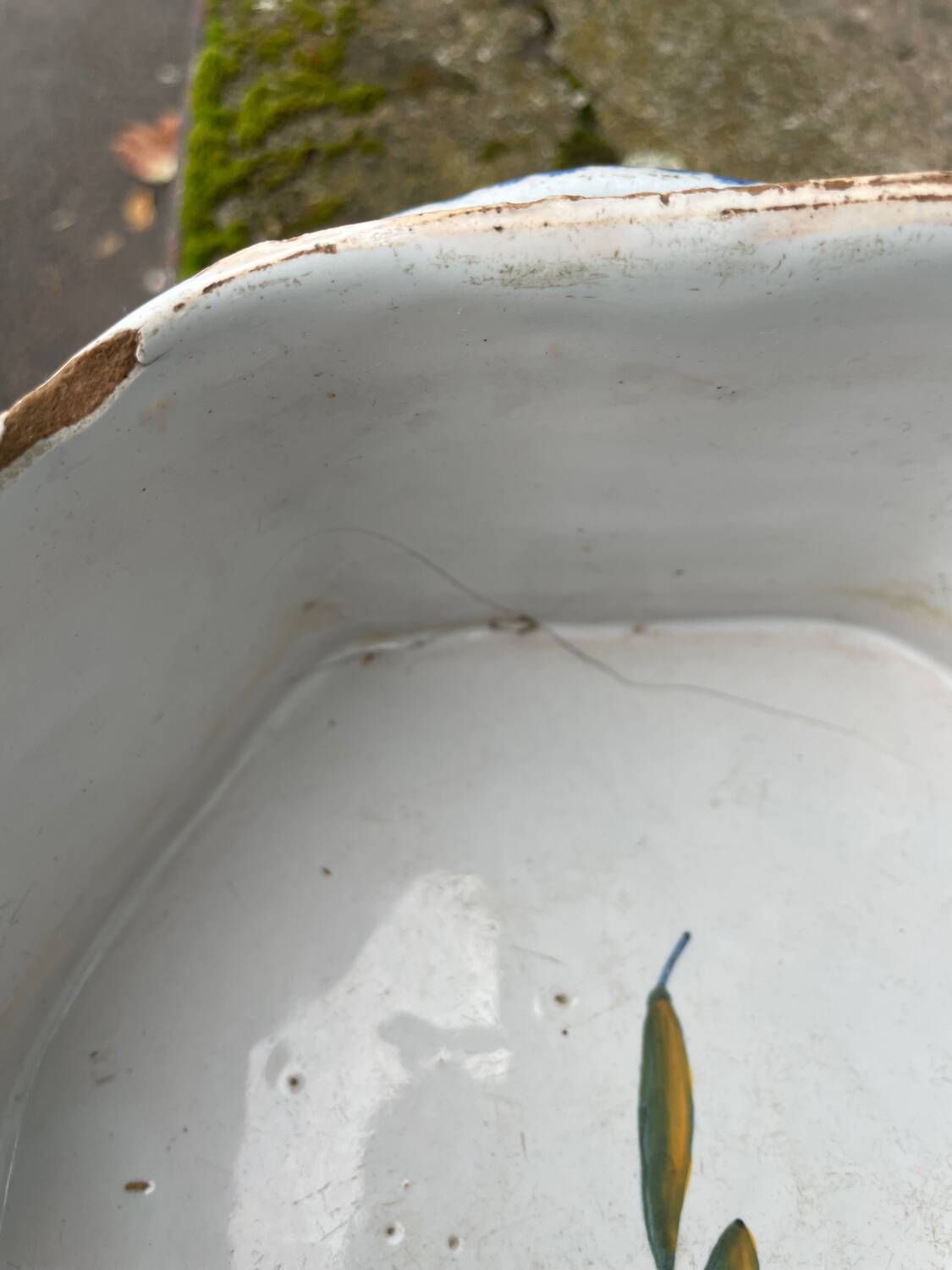 Rouen earthenware planter/cooler with flowers and foliage, 18th century
