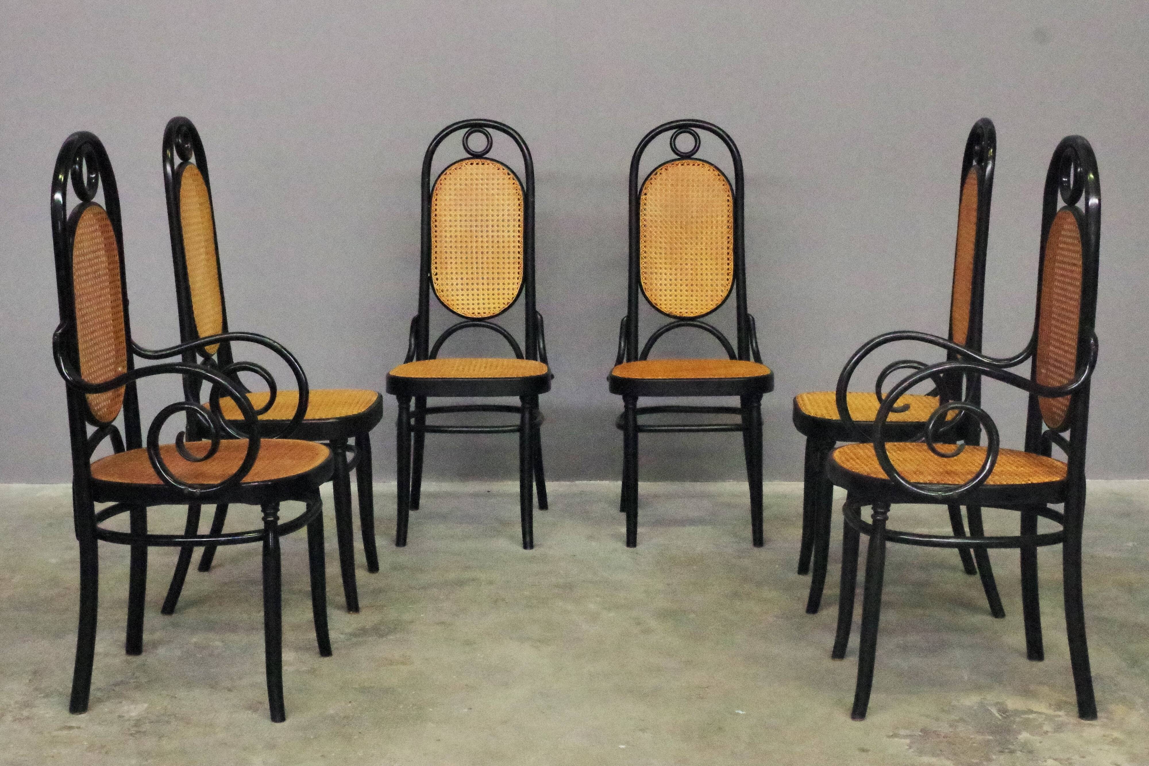 Chairs in curved beech and vienna straw, 1980s, set of 4