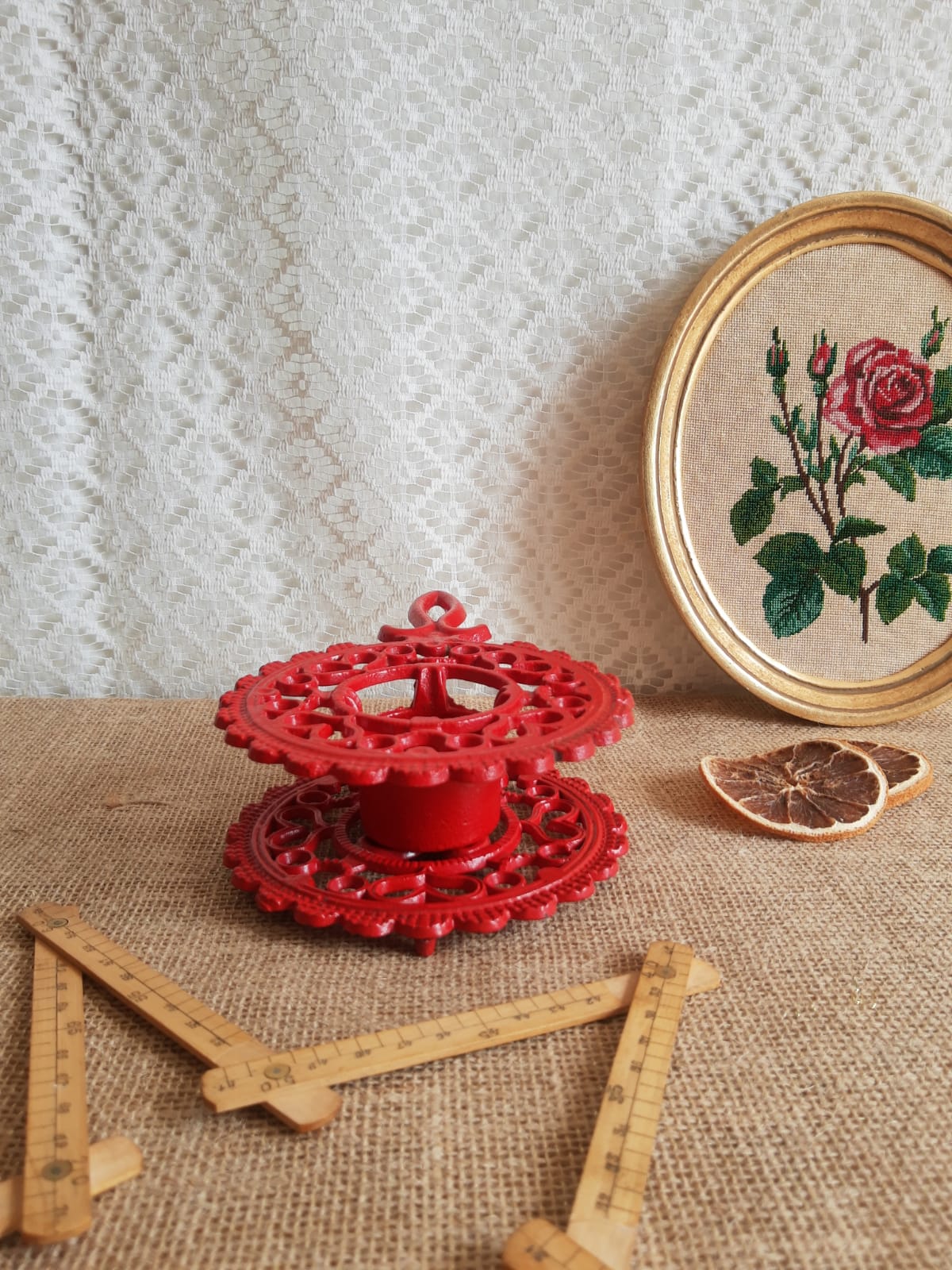 iron candle holder vintage red cellar rat