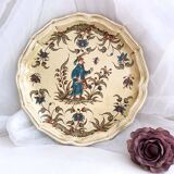 Decorative earthenware plate from Salins France, Moustiers decor, 25.5 cm