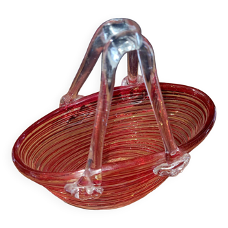 Vase panier en verre de Murano vintage 1950