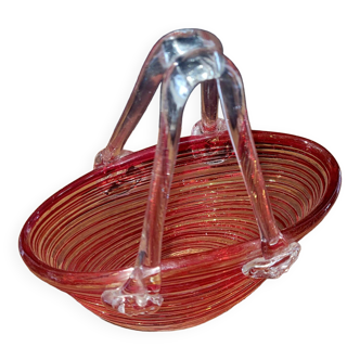 Vintage Murano glass basket vase 1950