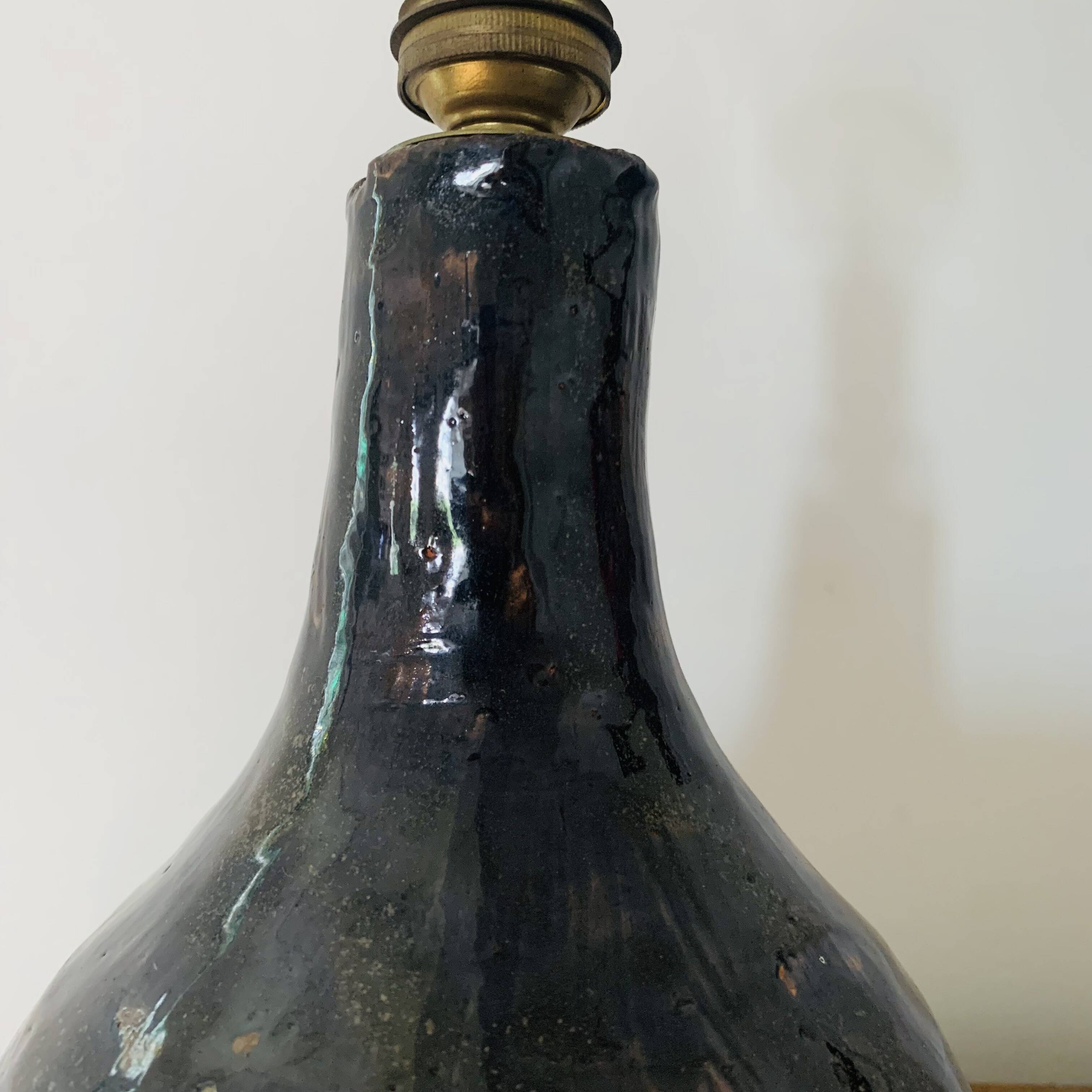 Ancien pied de lampe en terre cuite émaillée