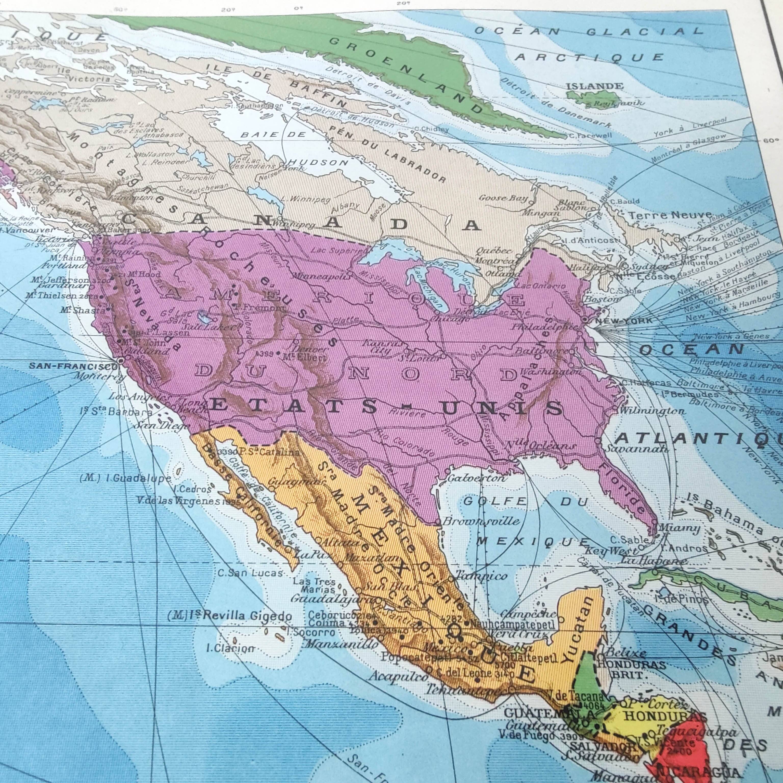 Vintage map Oceania Australia Japan 43x43cm from 1950