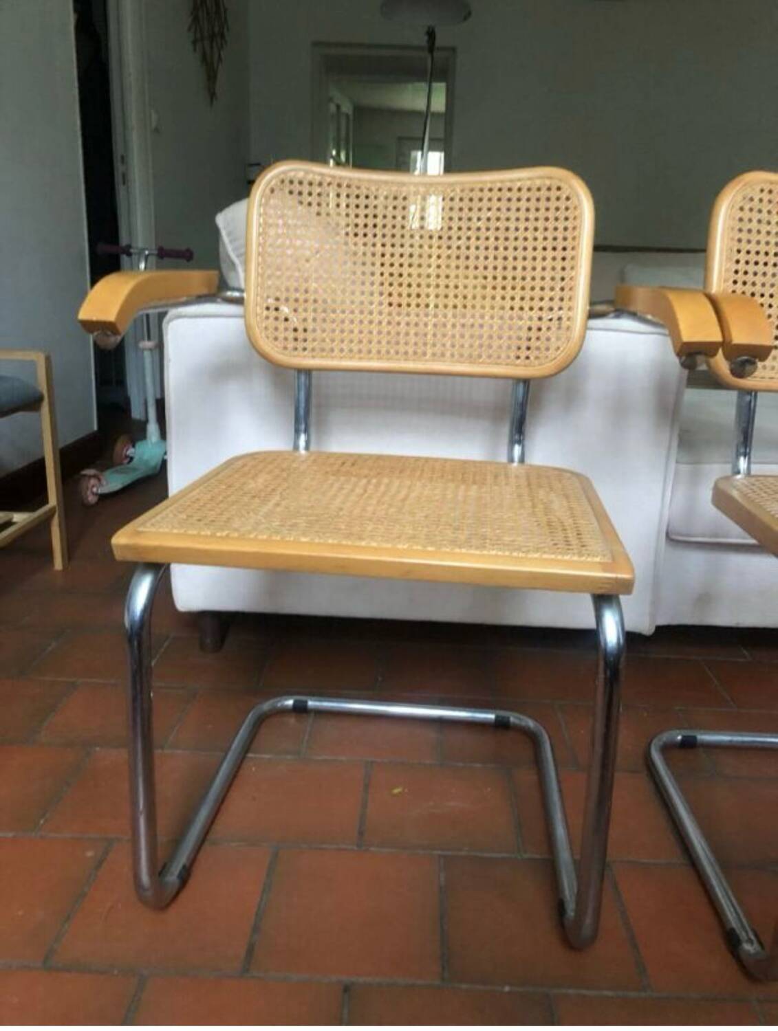 Pairs of Cesca B64 armchairs with armrests by Marcel Breuer