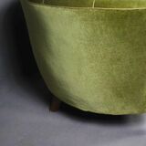 Danish curved velvet banana sofa, 1950