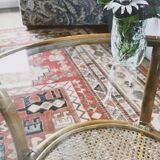 Vintage rattan and glass coffee table
