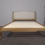 Shabby chic double bed in oak and linen 160 x 200