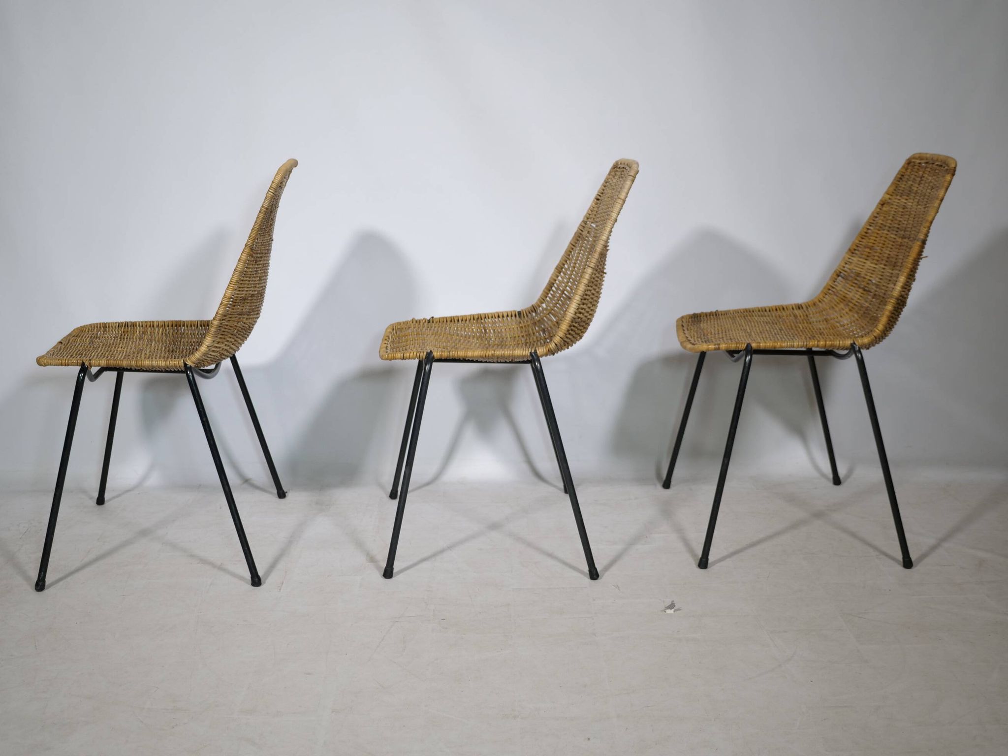 Set of 3 Basket Chairs by Franco Legler, Wicker and Metal, 1960s