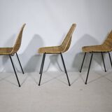 Set of 3 Basket Chairs by Franco Legler, Wicker and Metal, 1960s