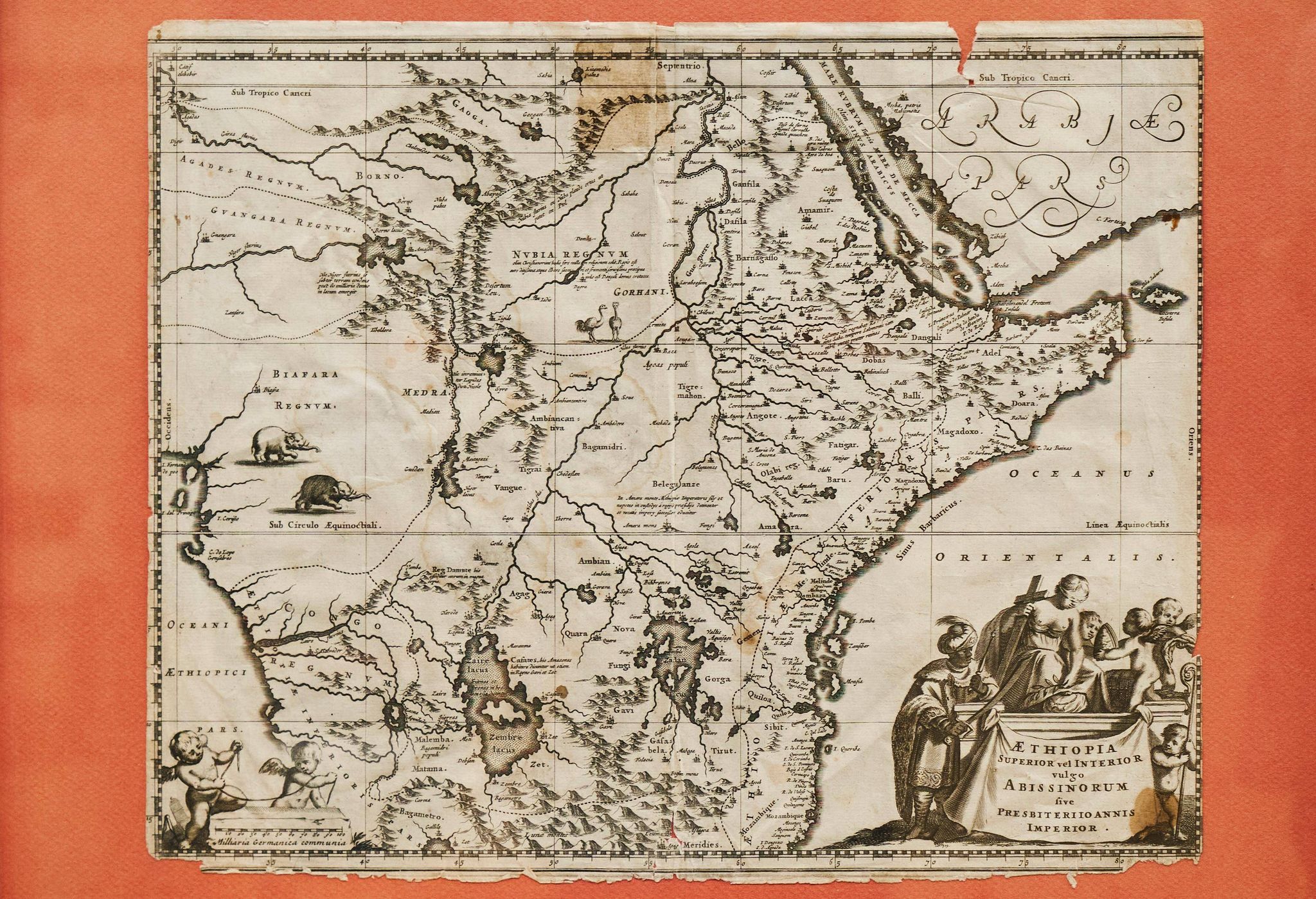 Rare original map of Ethiopia from the 17th century by Willem Janszoon Blaeu.