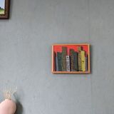 Mid-Century Modern Swedish "Skyline" Vintage Framed Cityscape Oil Painting