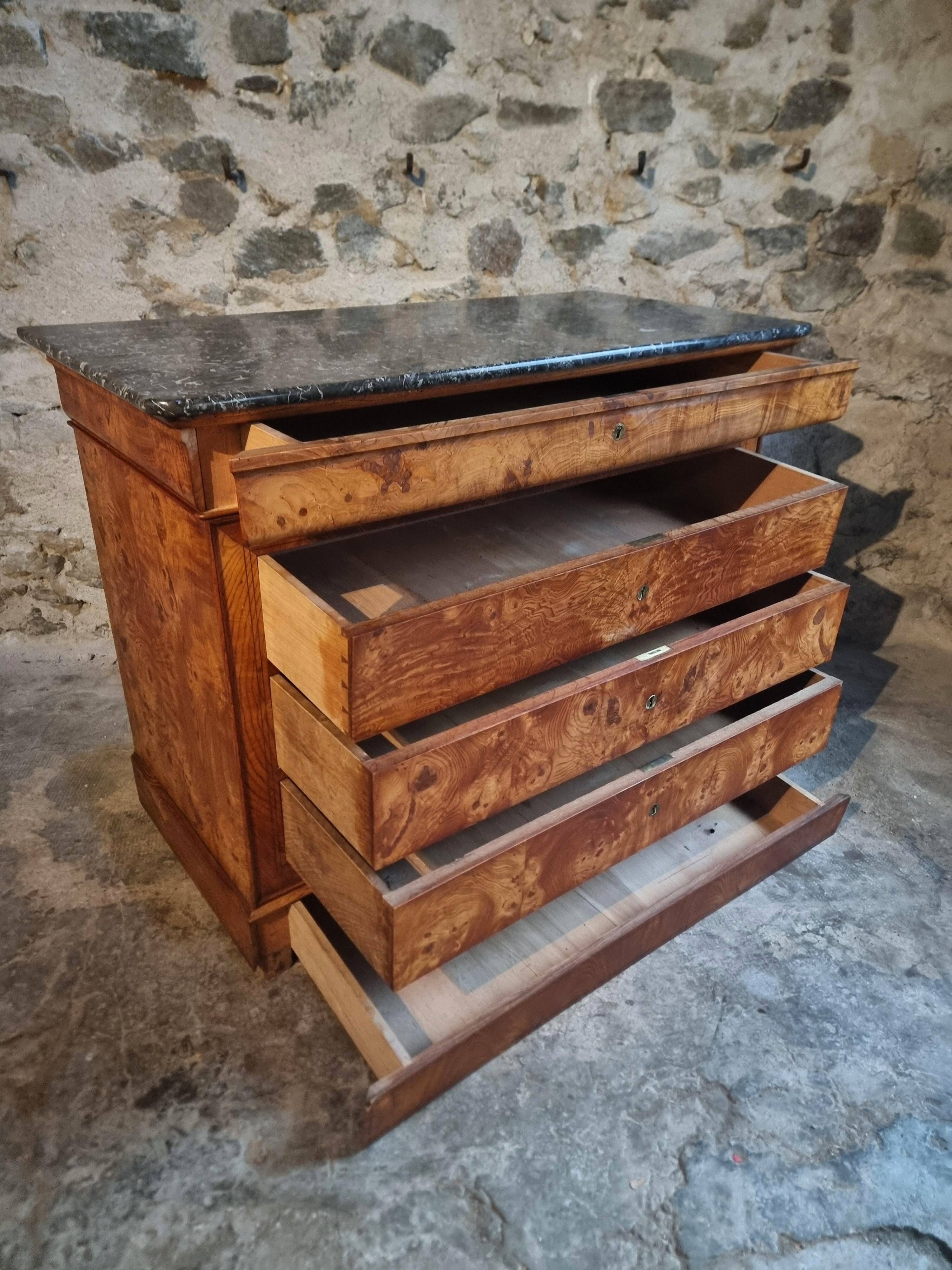 Antique French commode in elm with a marble top, 19th century (circa 1850–1880)