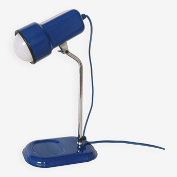 Blue and chrome adjustable spot desk lamp, Vrieland Design, Netherlands, 1970s