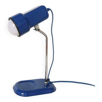 Blue and chrome adjustable spot desk lamp, Vrieland Design, Netherlands, 1970s