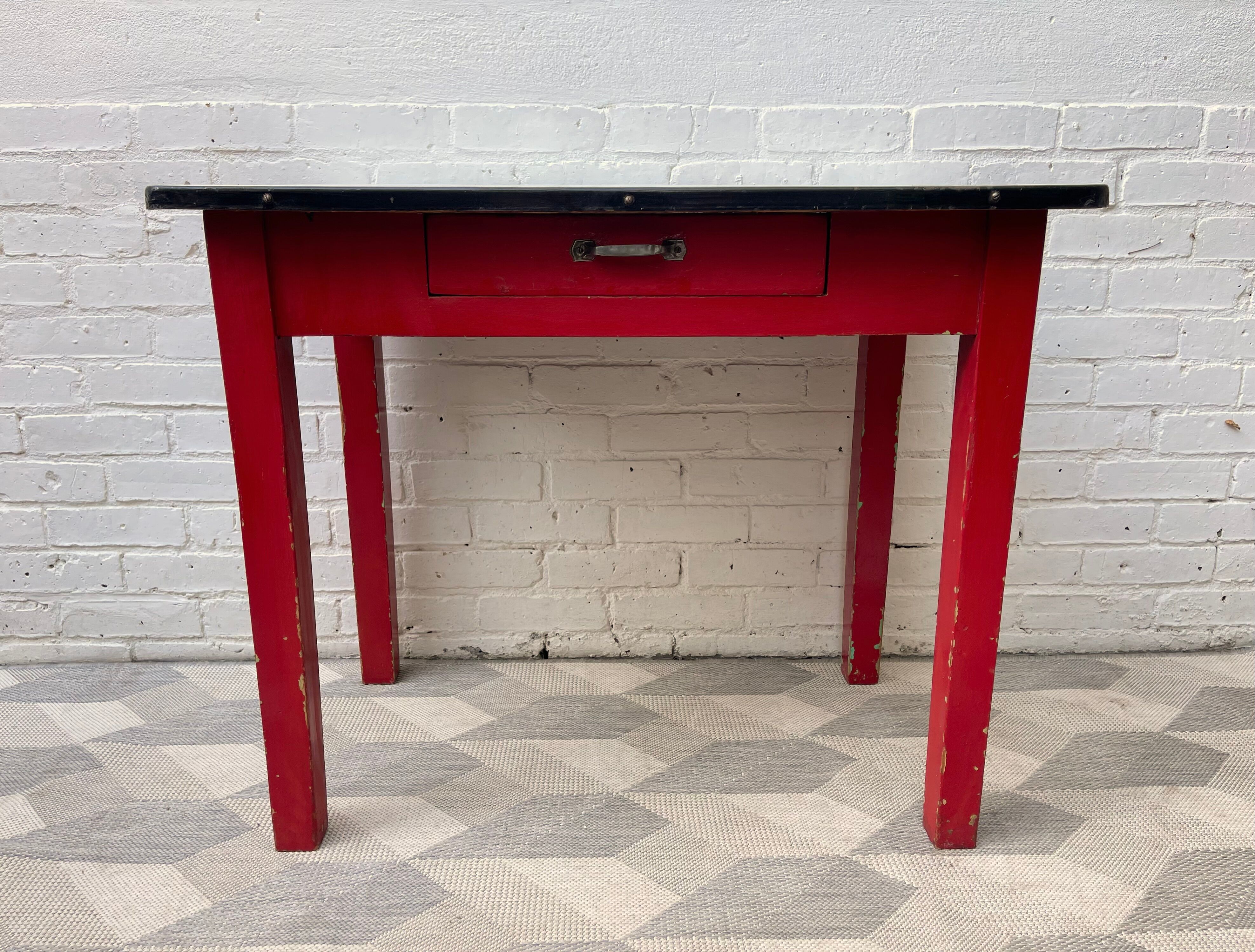Vintage Kitchen Table with Enamel Top