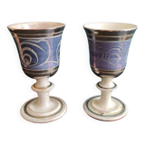 Set of 2 large ceramic glasses in blue and silver