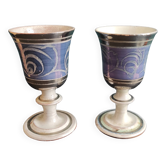 Set of 2 large ceramic glasses in blue and silver