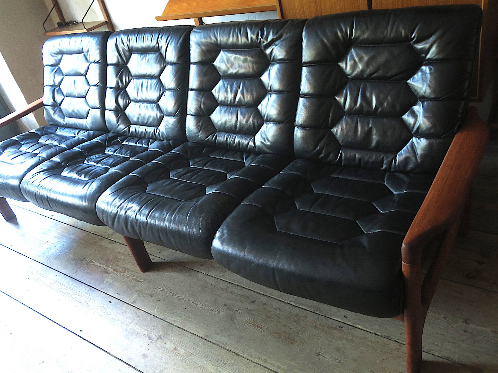 Danish 4-seater sofa with leather upholstery 244 cm, 1960s