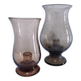 two bubble glass candle holders