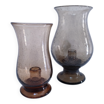 two bubble glass candle holders