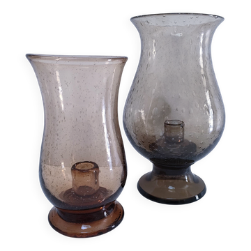 two bubble glass candle holders