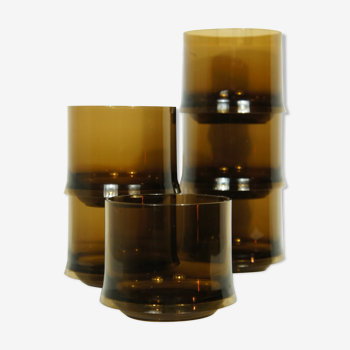 Set of 6 Guzzini glasses in smoked plexiglass 1970