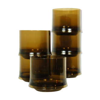 Set of 6 Guzzini glasses in smoked plexiglass 1970