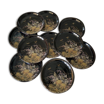 SET OF 10 JAPANESE PORCELAIN PLATES BY SHIBATA TENMOKU 1970