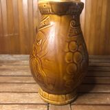 Old sarreguemines pitcher brown ceramic vintage vines decor #a430