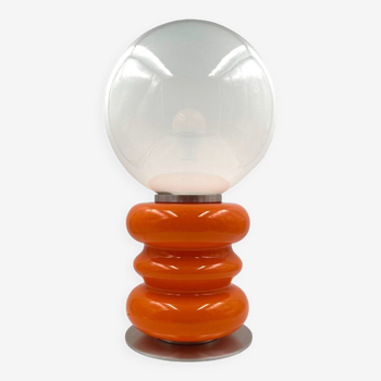 Lampe de table en verre de Murano orange Space Age,  années 1970