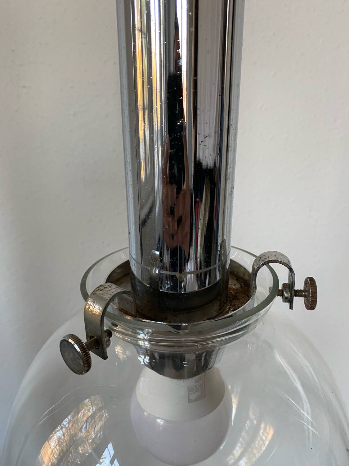 Vintage design pendant lamp globe in transparent glass