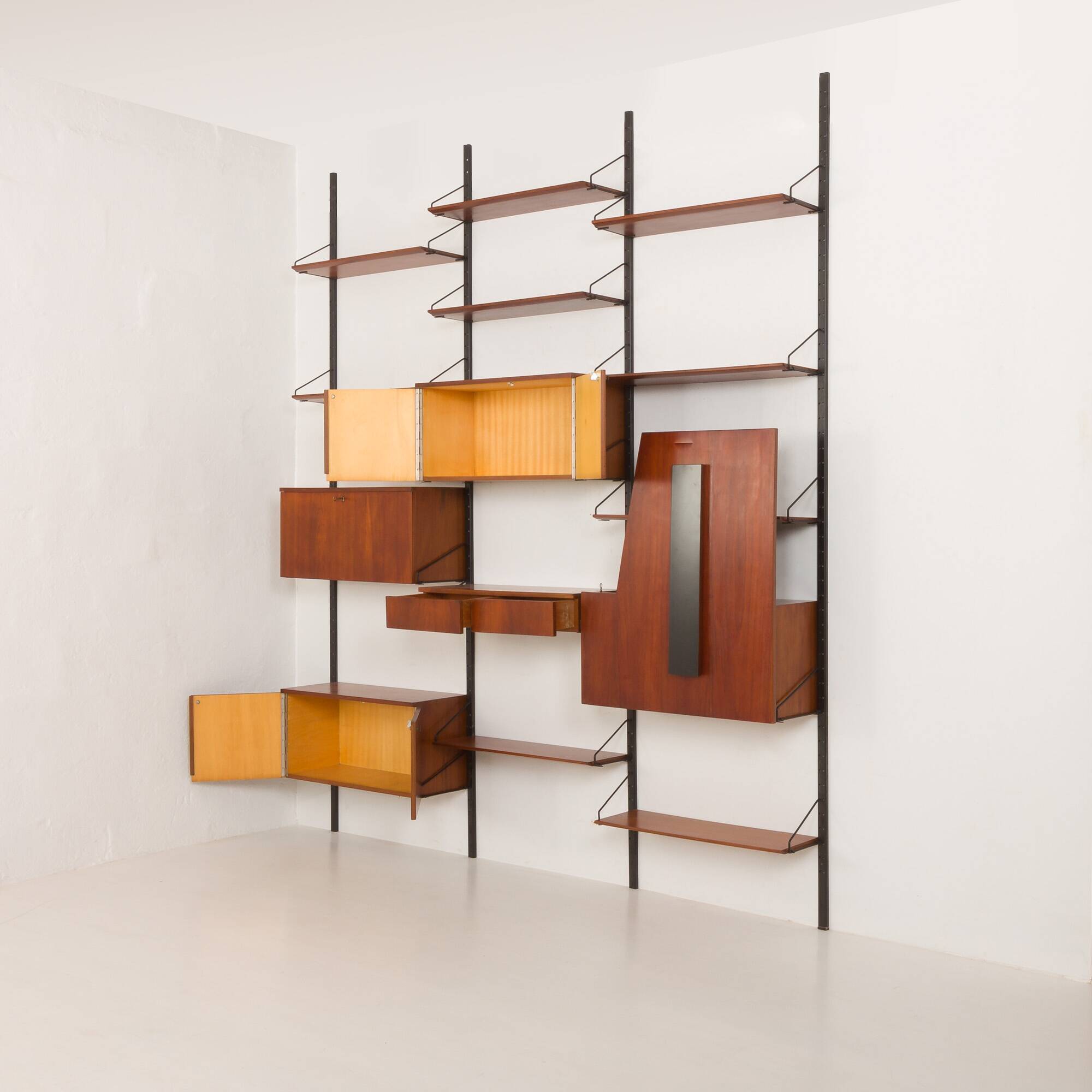Italian mid century modern extra large wall unit with hidden desk, 1960s