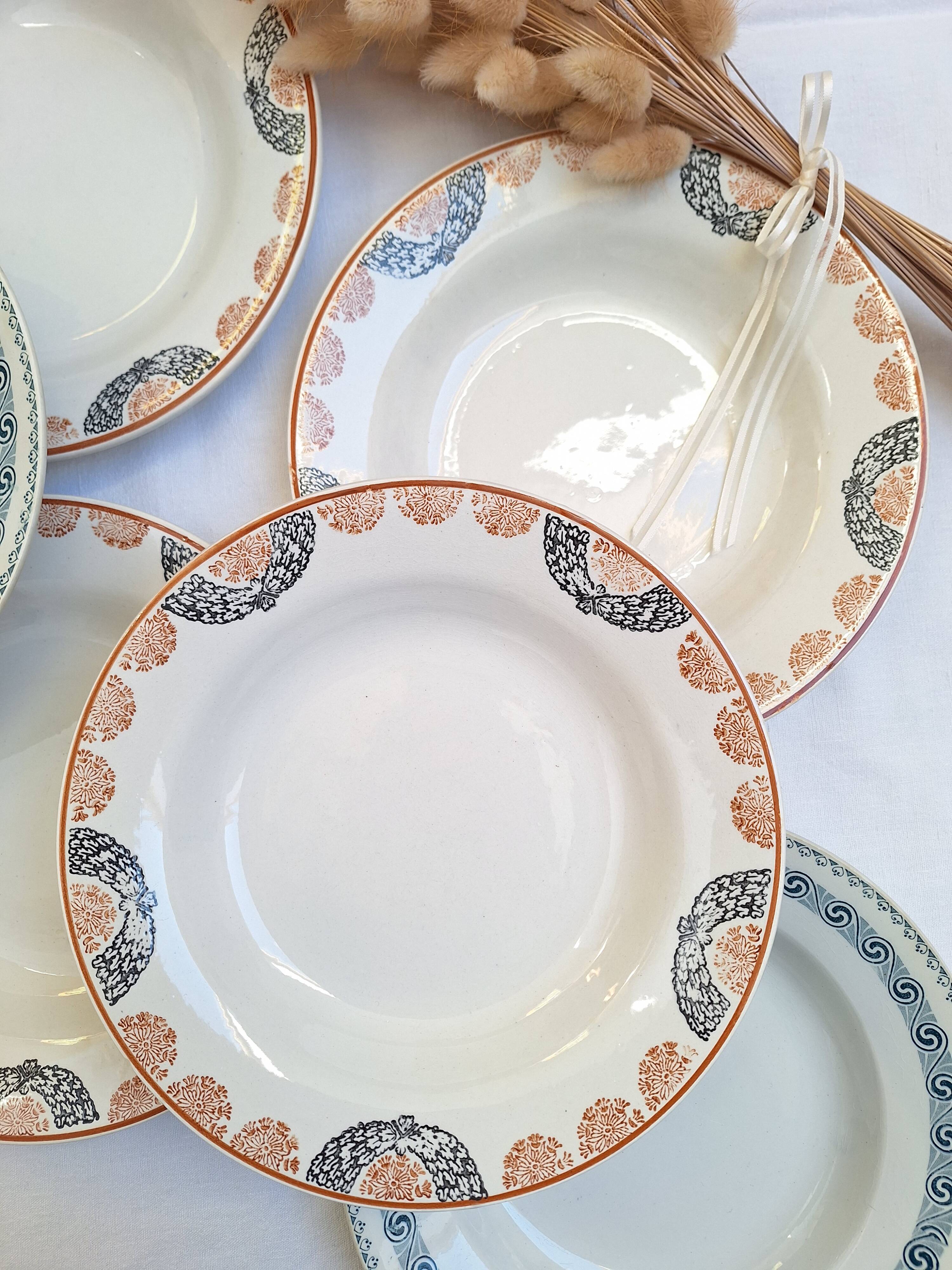 Orange and blue deep plates HBCM and St Amand.